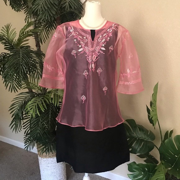 Blush Pink Kimona Blouse or Ladies Barong Tagalog with beautiful embroidery - Picture 13 of 16